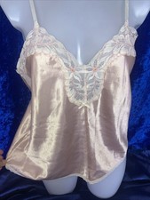 Vtg BHS 34&rdquo; Bust Silky Satin Camisole Lacy Trim Pink