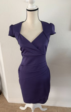 GUESS Los Angeles Purple Sweetheart Ruched Bodycon Dress Cap Sleeve Size 6 Wrap