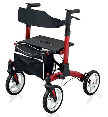 WondMed Rollator Walker For Seniors Lightweight  10'' Wheels 300 Lbs,Red, NEW