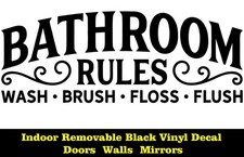 Bathroom Rules Two 9" Decor Indoor Removable Black Vinyl Decal Wall Door Mirror