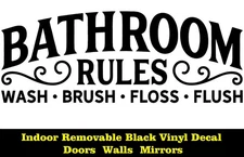 Bathroom Rules Two 9" Decor Indoor Removable Black Vinyl Decal Wall Door Mirror