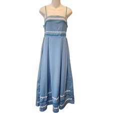Vintage Blue Sundress Sleeveless Midi Cottagecore Retro A Line Dress M