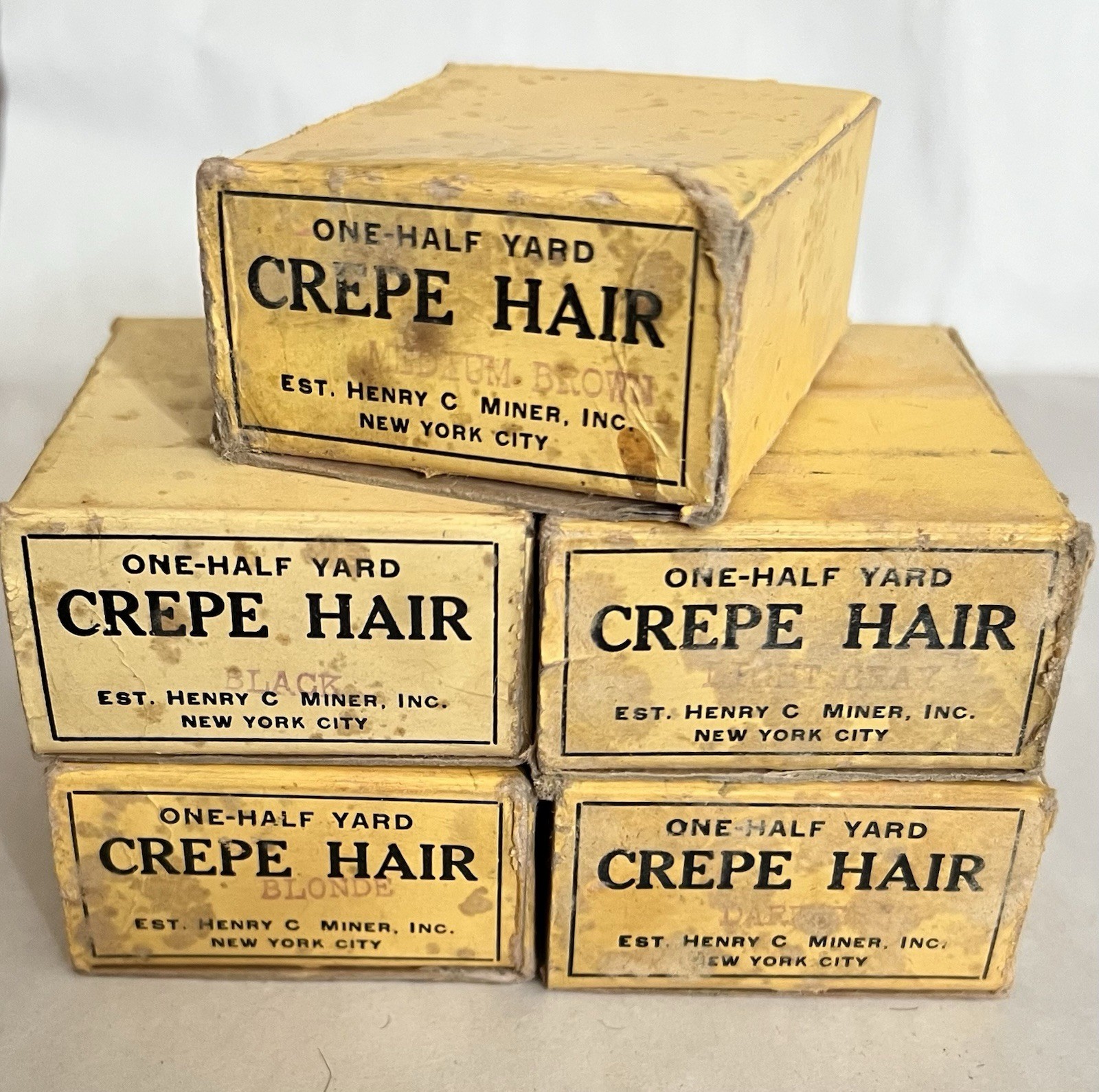 Lot Of 5 Antique CREPE Hair Henry MINER Theater Theatrical M