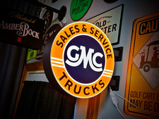 Vintage Gmc Trucks Led Lightbox Sign 3d Printed Round Wall Mount Man Cave
