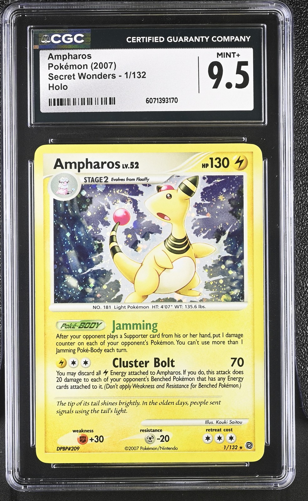 CGC 9.5 MINT+ Ampharos 2007 Secret Wonders 1/132 Holo Pokemon Card