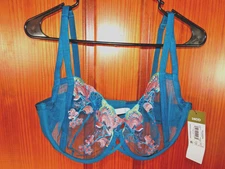 ADORE ME JAMILLA UNLINED FLORAL TEAL BRA, UNDERWIRE, SIZE 38 DD, 40049, NWT