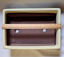 Large Glazed Cream/Pale Yellow, Shallow, Outer Lip, Rectangle, Clay, Bonsai Pot.