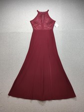 Nightway Dress Women 8 Merlot Halter Sequin Lace Bodice Long Formal Gown