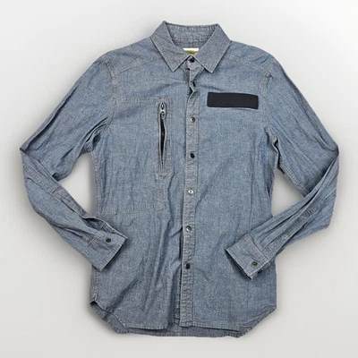 G-Star RAW Herren Hemd Gr. M Blau Langarm Logo Reißverschlusstasche - Bild 1 von 4
