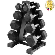 100LB Rubber Coated Hex Dumbbell Weight Set with A-Frame Rack 5-20 lbs Pairs