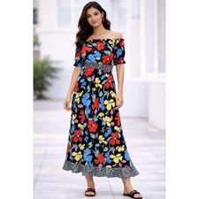 RIXO for Target Dress Women Size 2 Black Floral Maxi Off Shoulder Ruffle Boho