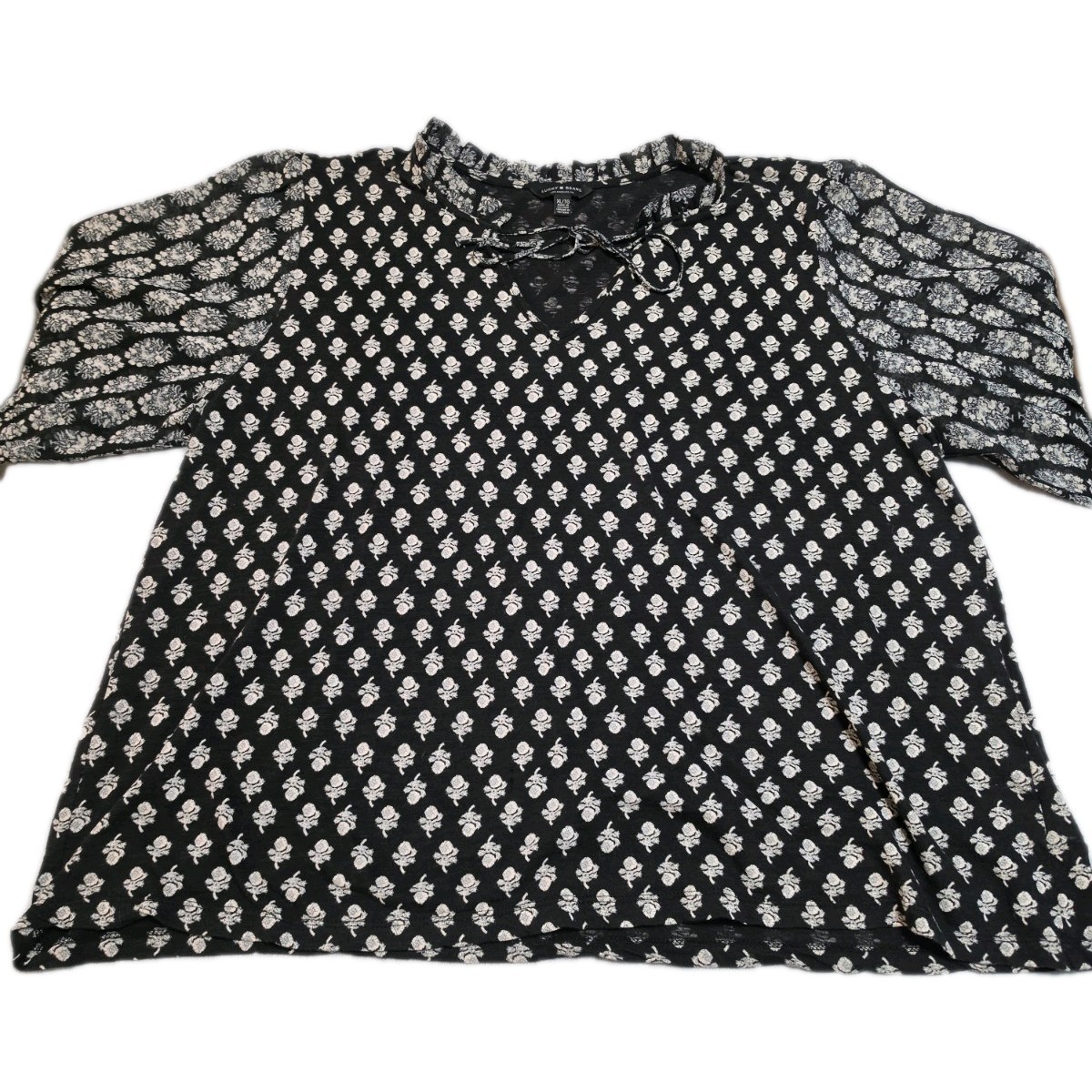 Lucky Brand Women's Floral Print Short Sleeve V-Neck Blouse XL