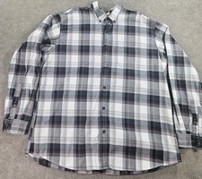 Eddie Bauer Shirt Mens 2XL Gray Black Red Plaid Classic Fit Button-Down Cotton