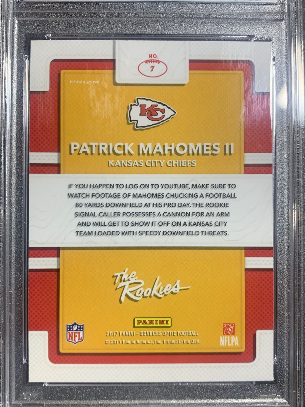 2017 Donruss Optic The Rookies Patrick Mahomes II #7 (RC) PSA 10 GEM view 4