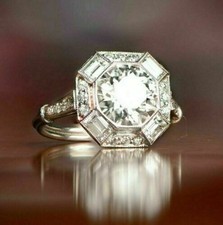 Art Deco 2.90 Ct White Diamond Vintage Engagement Ring 925 Sterling Silver