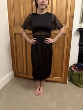 Zara Black Silky Lace Fluted Sleeve Dress Midi Medium Party Cocktail
