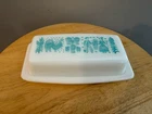 Vintage Pyrex Amish Butterprint Turquoise Butter Dish White Milk Glass *flawed*