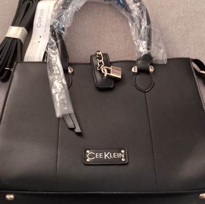 Cee Klein Black Satchel Padlock Chain Gold Hardware Detachable Strap Top Handle