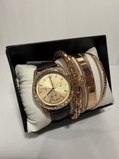 Gold-Tone Analog Women's Dress Watch Brown Faux Leather Strap Crystal Accents