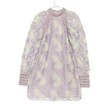 ASOS Edition cutwork embroidered palm mini dress US 10 with puff sleeve-Purple