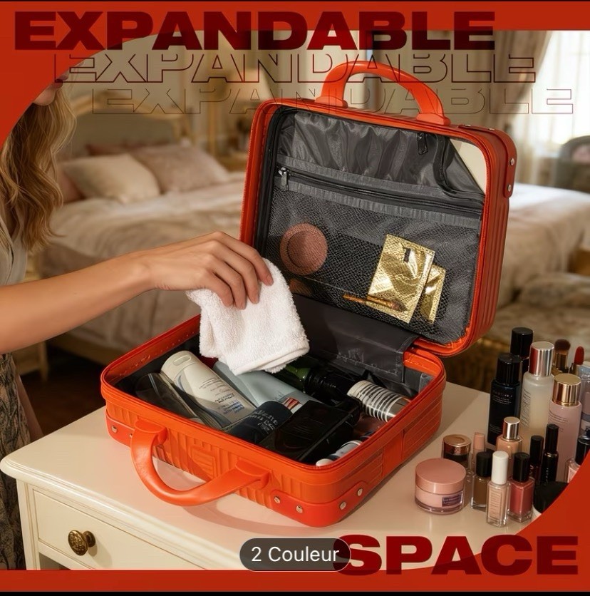 Portable Hard Shell Cosmetic Suitcase-Colors Available: Orange, Rose Gold.  