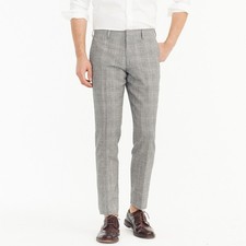 J.Crew Ludlow Suit Pant in Italian Glen Plaid Wool-Linen  32/30  Grey  198