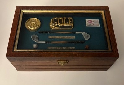 History of Golf Wooden Shadow Box Collectible Latched Trunk Harvey Penick