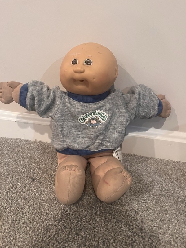 Cabbage Patch Cloth Baby Doll Boy Light Complexion Brown Eyes Gray Outfit
