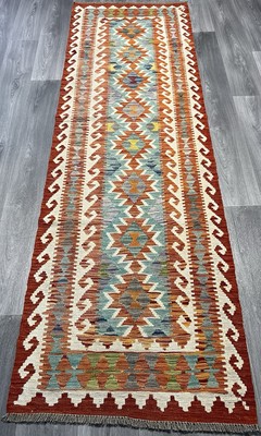 Handarbeit Kelim Läufer Wolle Naturfarben Afghan Traditionell 282cmx84cm