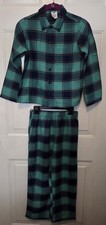 Land  s End Kid  s Boys Size 8 Polyester Green Plaid Winter Pajamas EUC