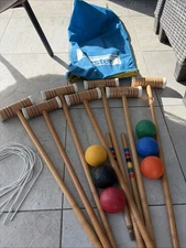 Vintage Forster Croquet Set 6 Player Mallets Balls Wickets Stakes Carry Bag Read