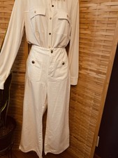 ZARA Women s White High-Rise Wide-Leg Denim Pants Pockets Cotton 26"