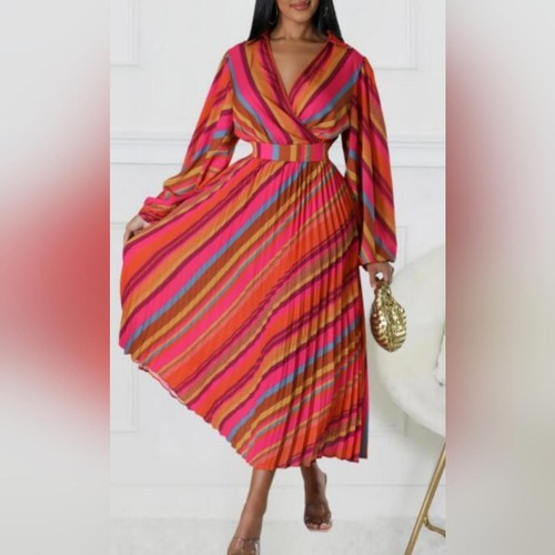 Flying Tomato EUC Large Multicolor Striped Long Sleeve Dress Flowy Side Zip