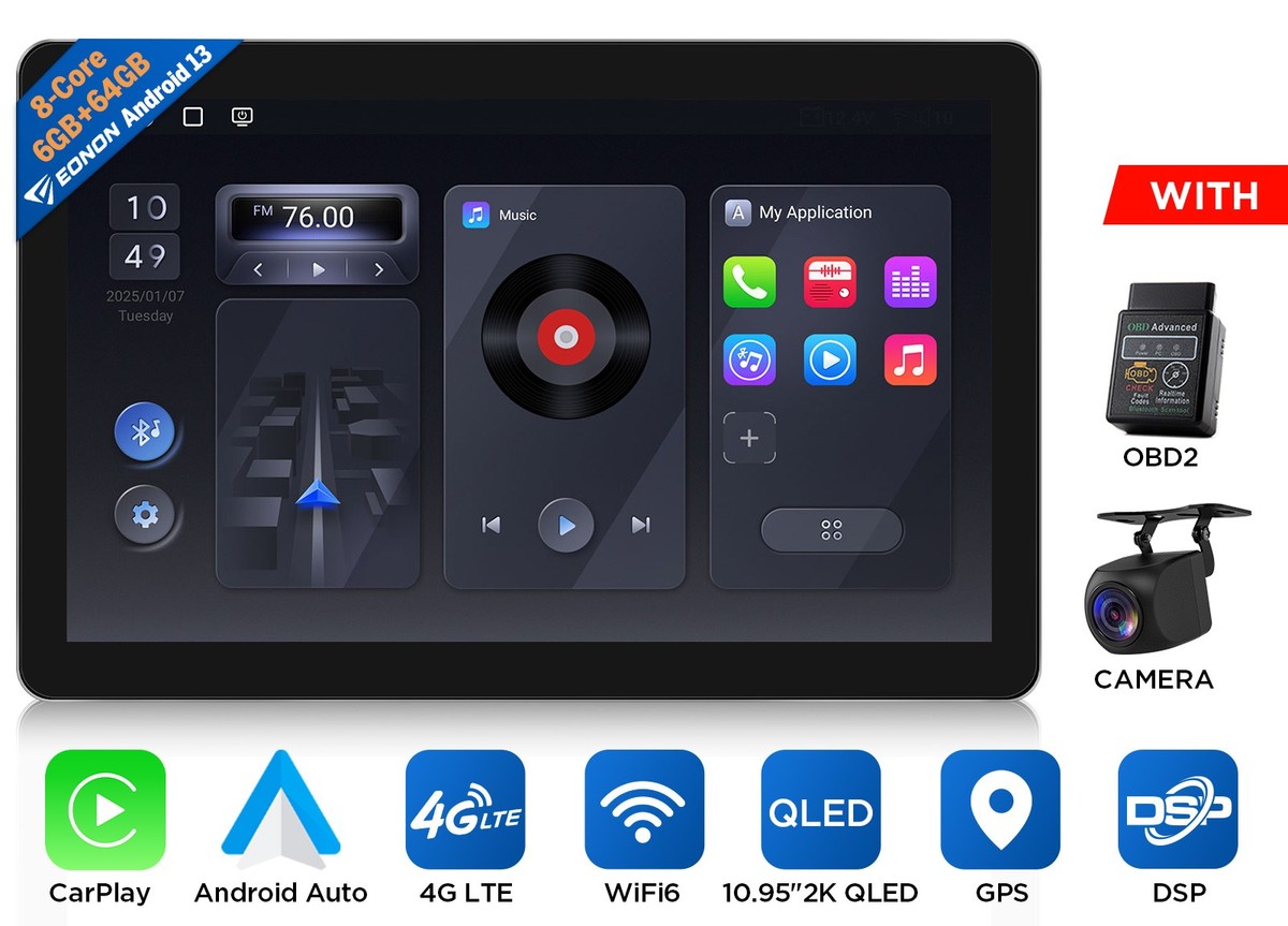 OBD+CAM+1DIN Car Radio Android 13 6+64GB GPS 4G LTE