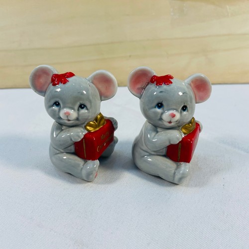 Vintage Russ Berrie Merry Christmouse Salt and Pepper Shakers Ceramic Set