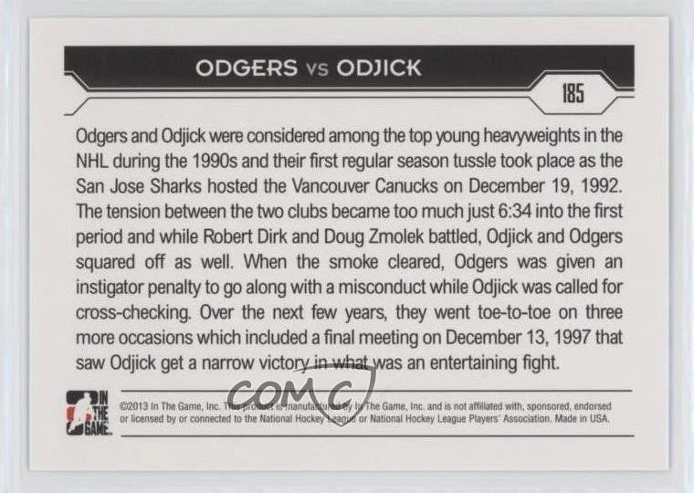 2013-14 ITG Decades 1990s Gold /30 Jeff Odgers Gino Odjick #185 - Image 2 of 2