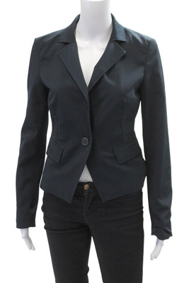 Rina Scimento Womens Textured Collar Button Lined Blazer Navy Size S