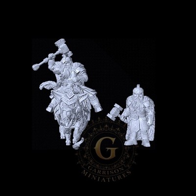 Dwarf Lord Foot & Mounted: 28mm Fantasy Unpainted Resin Wargame Miniatures