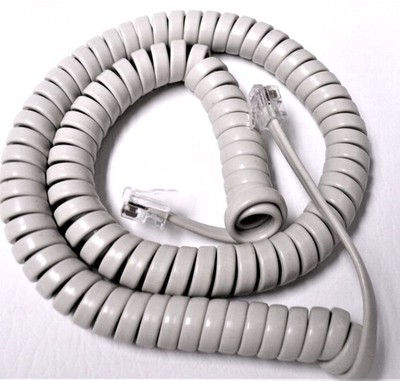 AT&T Teleco Rolm Borg Phone Handset Cord Curly Misty Cream (Light Gray) 12Ft
