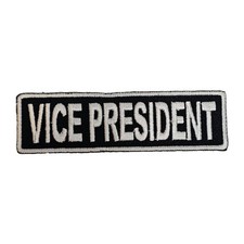 Vice President MC Club Rank Patch Black White  3.1/2" x  1"  Biker  Embroidered