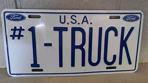 Ford USA #1-TRUCK Embossed Metal License Plate White Blue Novelty Front Vanity