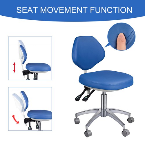  360° Rotation Dental Arztstuhl Mikrofaser Leder Zahnarzt Hocker + Rückenlehne - Bild 10 von 12