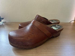 Holz Leder Bauern Schuhe alte Holzpantien Holzclogs Vintage Größe 43 44
