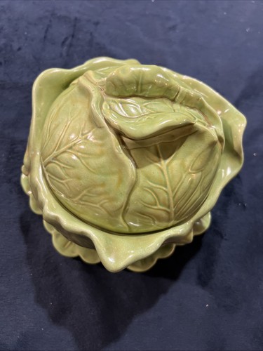 Vtg. Ceramic Holland Mold Green Cabbage Bowl and Plate With Lid - Picture 18 of 21