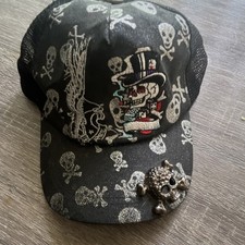 Black Skull Trucker Hat Adjustable Strap Gothic Design for Men