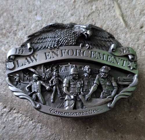 Police Law Enforcement Commemorative 1993 Signed Belt Buckle Made in USA