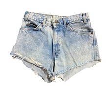 Vintage Levi s 505 Orange Tab Cutoff Denim Shorts Size 30 Waist Light Wash 80s