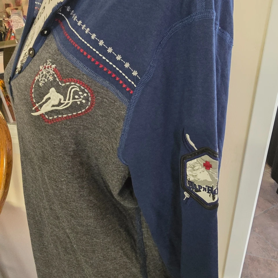 Camiseta Alp N Rock Damas XL Apres Esquí Manga Larga Botón en V Bordada Nueva Sin Etiquetas Foto 3 de 4