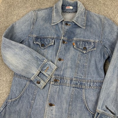 Vintage 70s Levi s Orange Tab Denim Chore Safari Barn Jacket Size L Split Tail