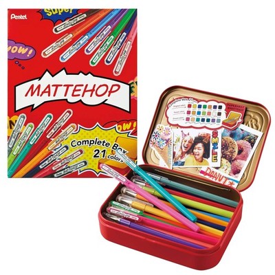 Pentel MATTEHOP Color Gel Pen Set, (1.0 mm), 21 Colors, with Limited Edition Met